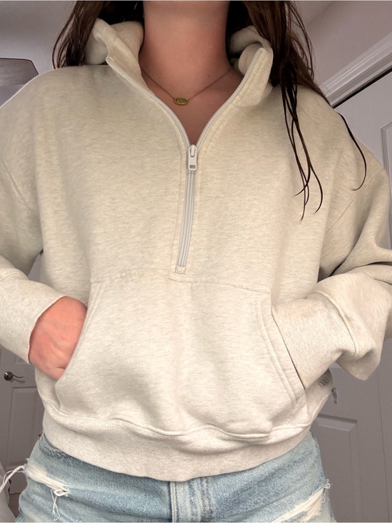 TNA Jackets & Blazers - TNA Light Gray Quarter-Zip Hooded Sweatshirt